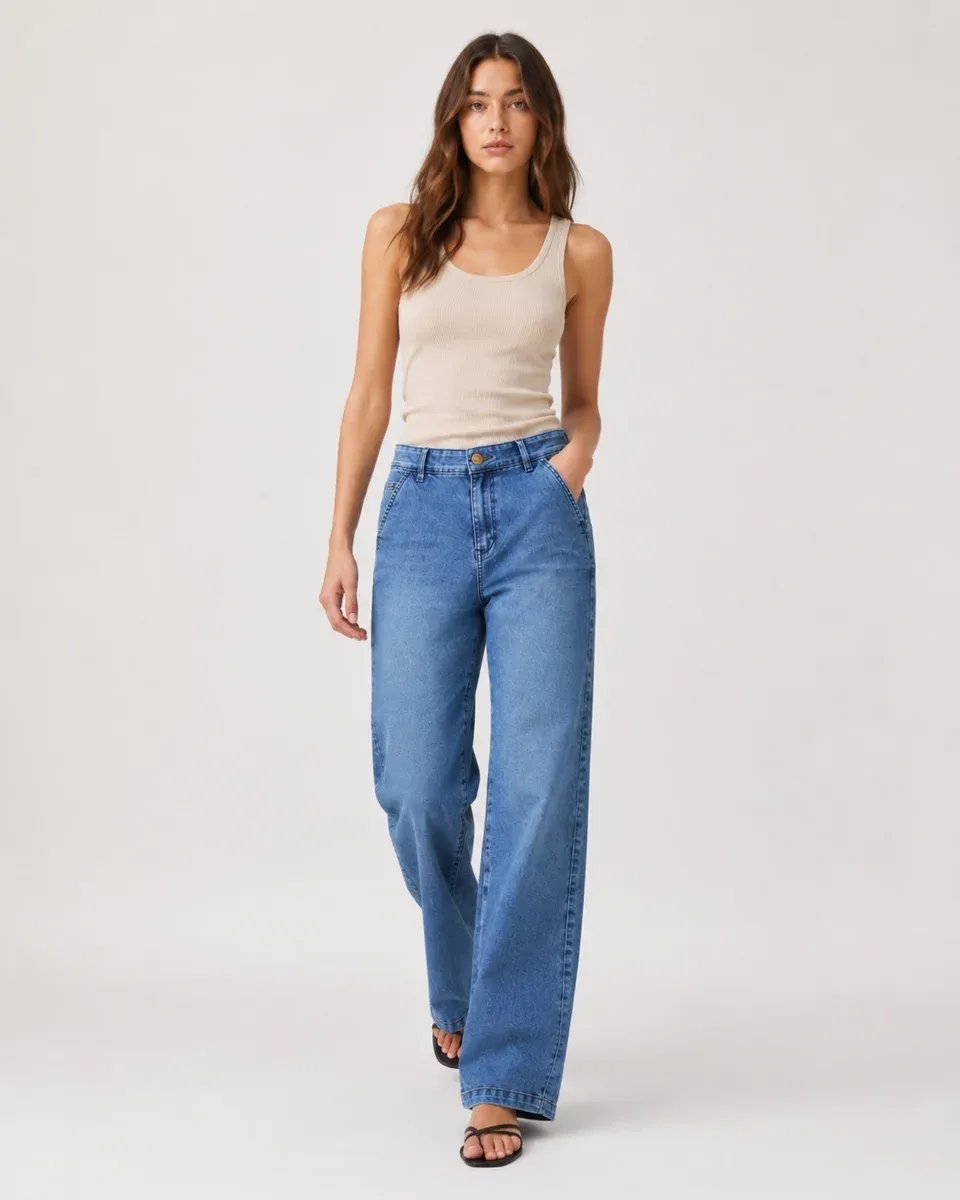 Jeans Wide Leg Tiro Alto Azul Claro para Mujer - Image 5