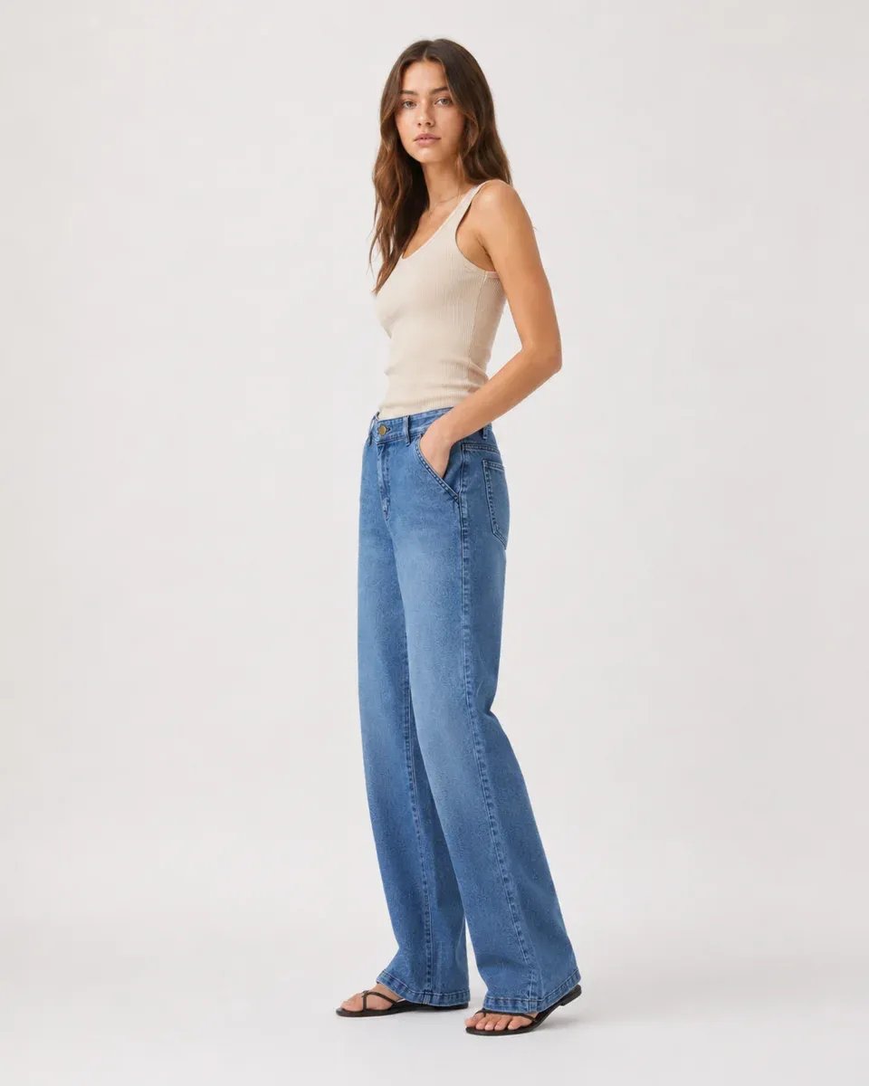 Jeans Wide Leg Tiro Alto Azul Claro para Mujer - Image 6