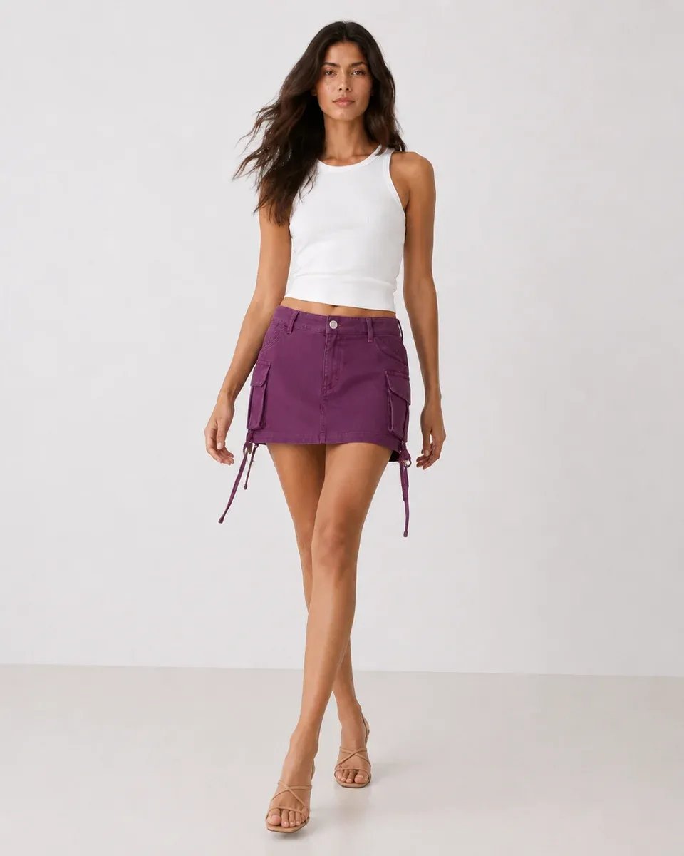 Falda Short Cargo Beige de Tiro Alto con Bolsillos para Mujer - Image 7