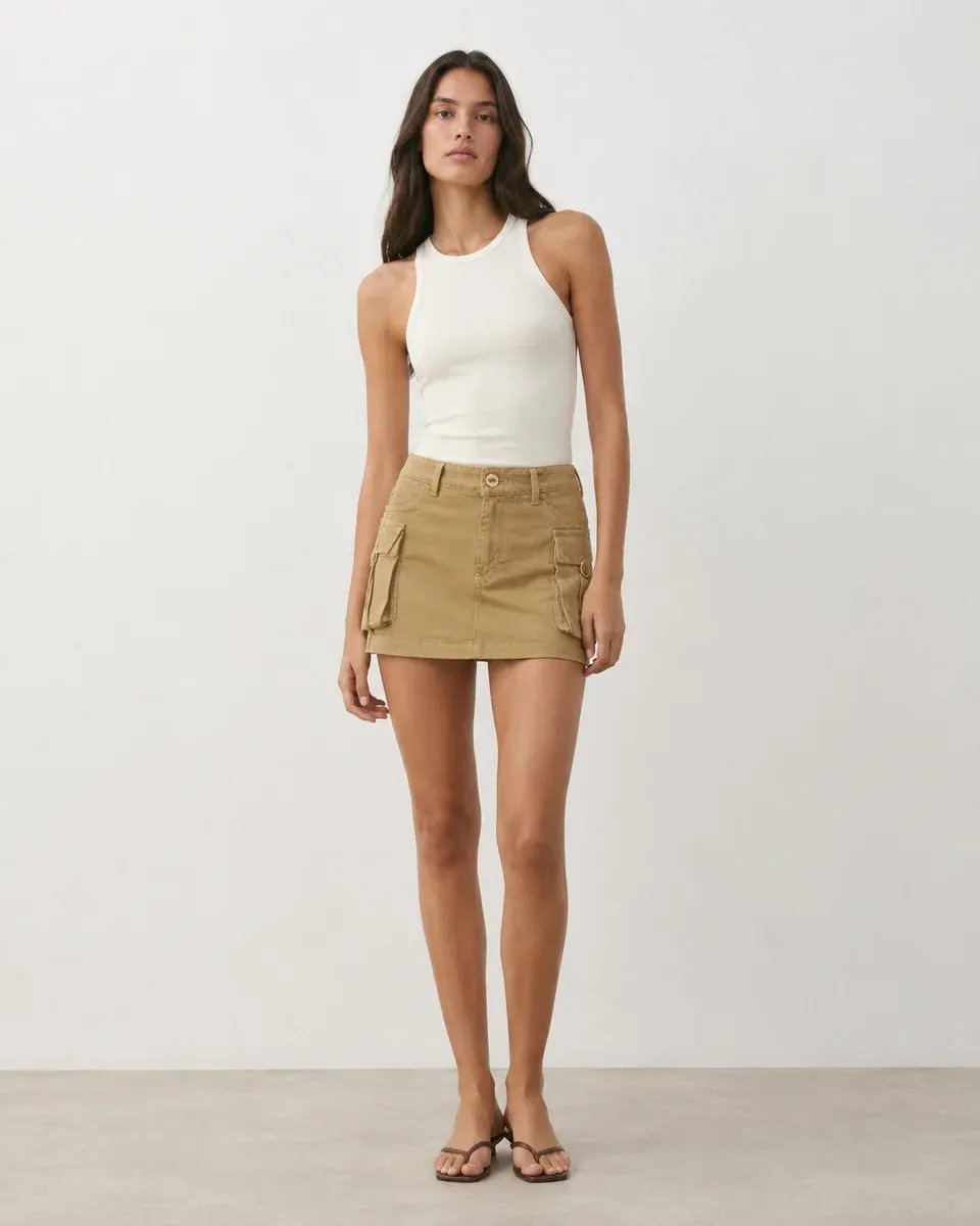 Falda Short Cargo Beige de Tiro Alto con Bolsillos para Mujer - Image 13