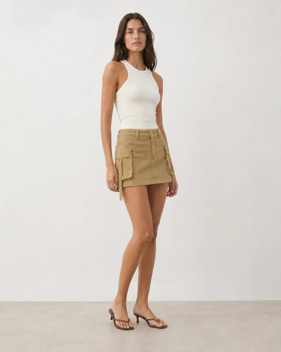 Falda Short Cargo Beige de Tiro Alto con Bolsillos para Mujer - Image 14