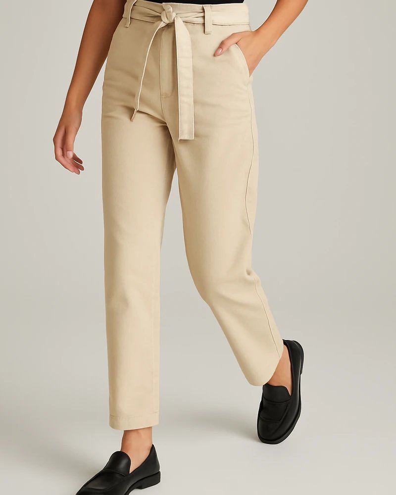 Pantalon Paperbag de Tiro Alto con Cinto Amarrado para Mujer - Image 2
