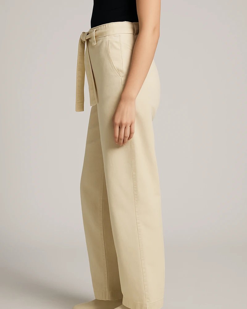 Pantalon Paperbag de Tiro Alto con Cinto Amarrado para Mujer - Image 3