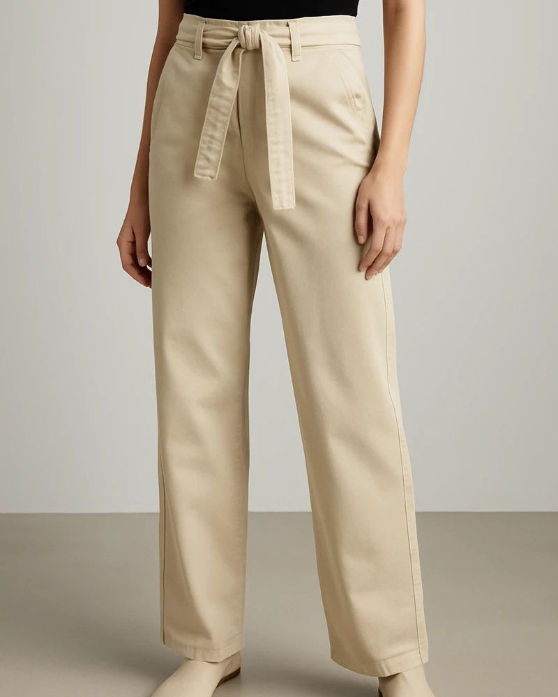 Pantalon Paperbag de Tiro Alto con Cinto Amarrado para Mujer - Image 4