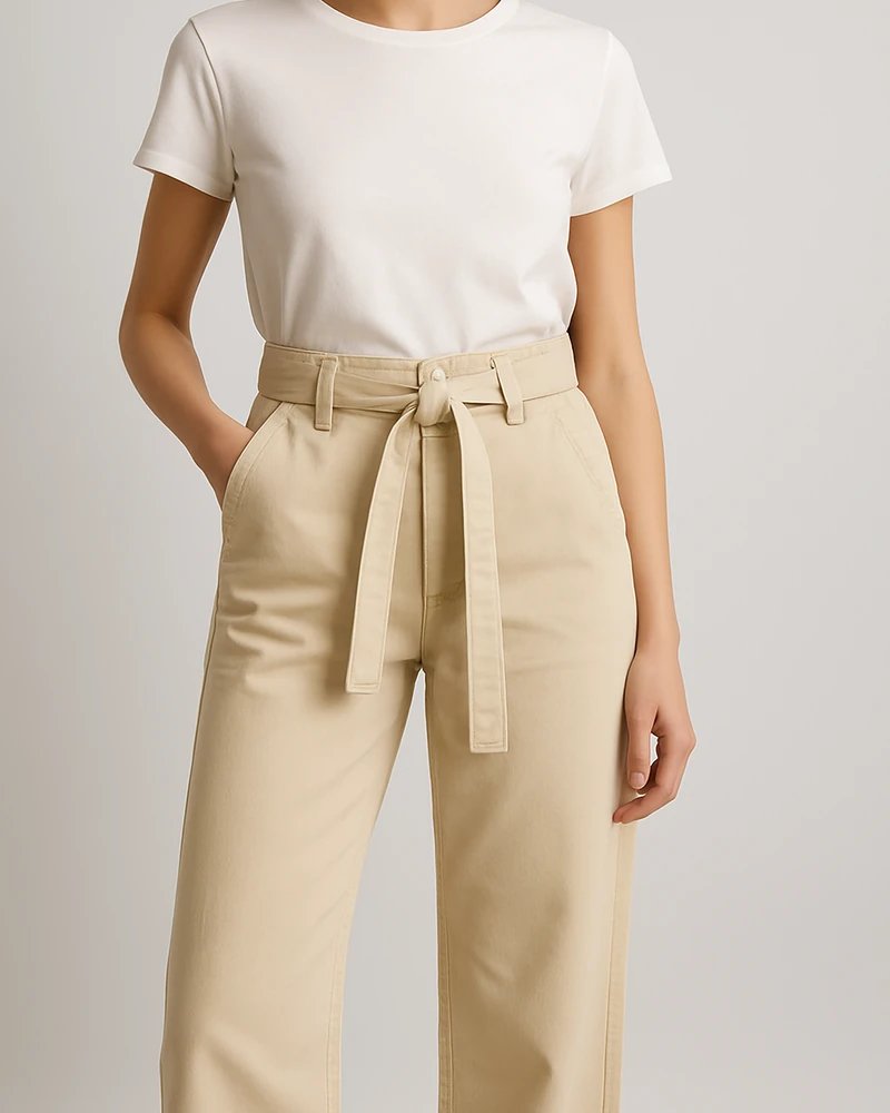Pantalon Paperbag de Tiro Alto con Cinto Amarrado para Mujer - Image 6