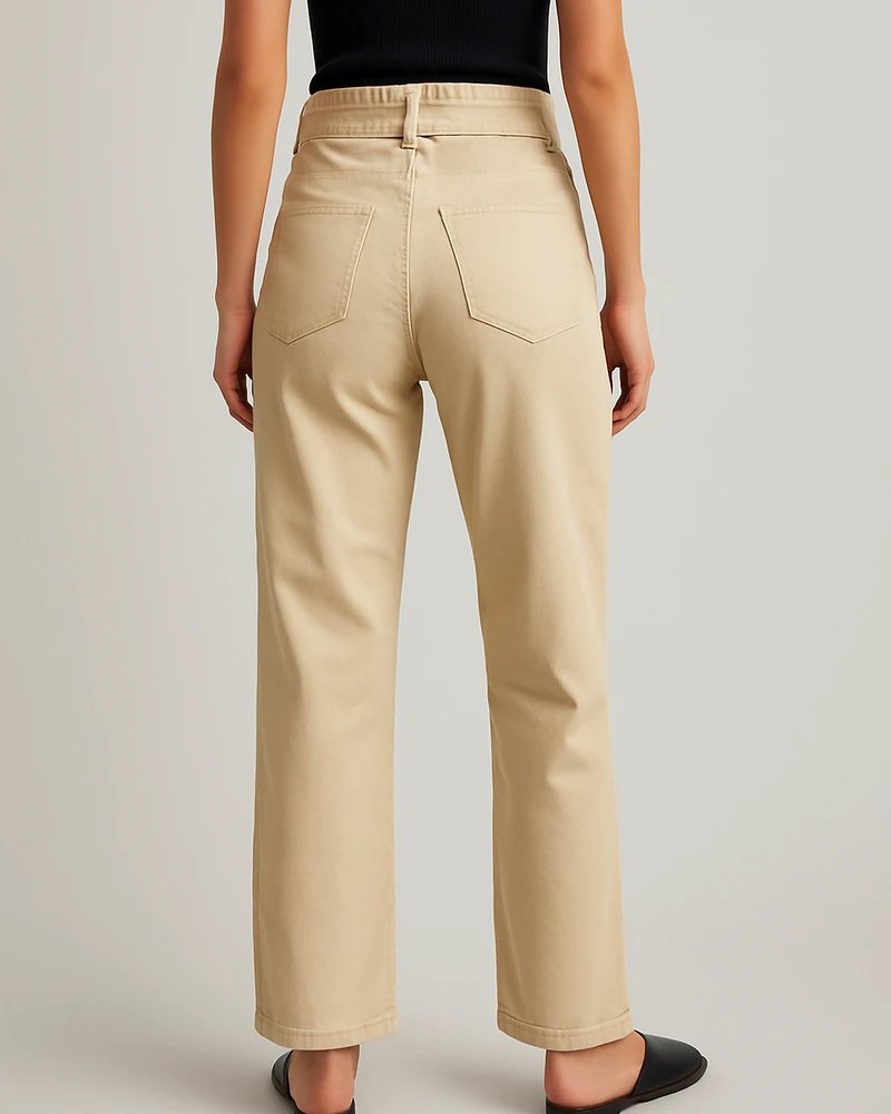 Pantalon Paperbag de Tiro Alto con Cinto Amarrado para Mujer - Image 7