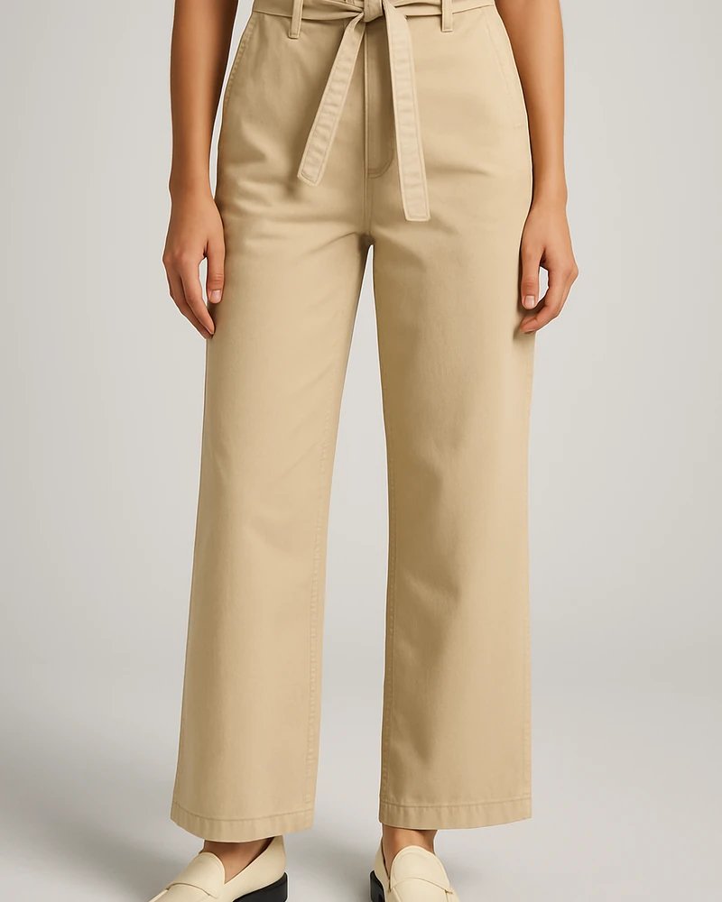 Pantalon Paperbag de Tiro Alto con Cinto Amarrado para Mujer - Image 8