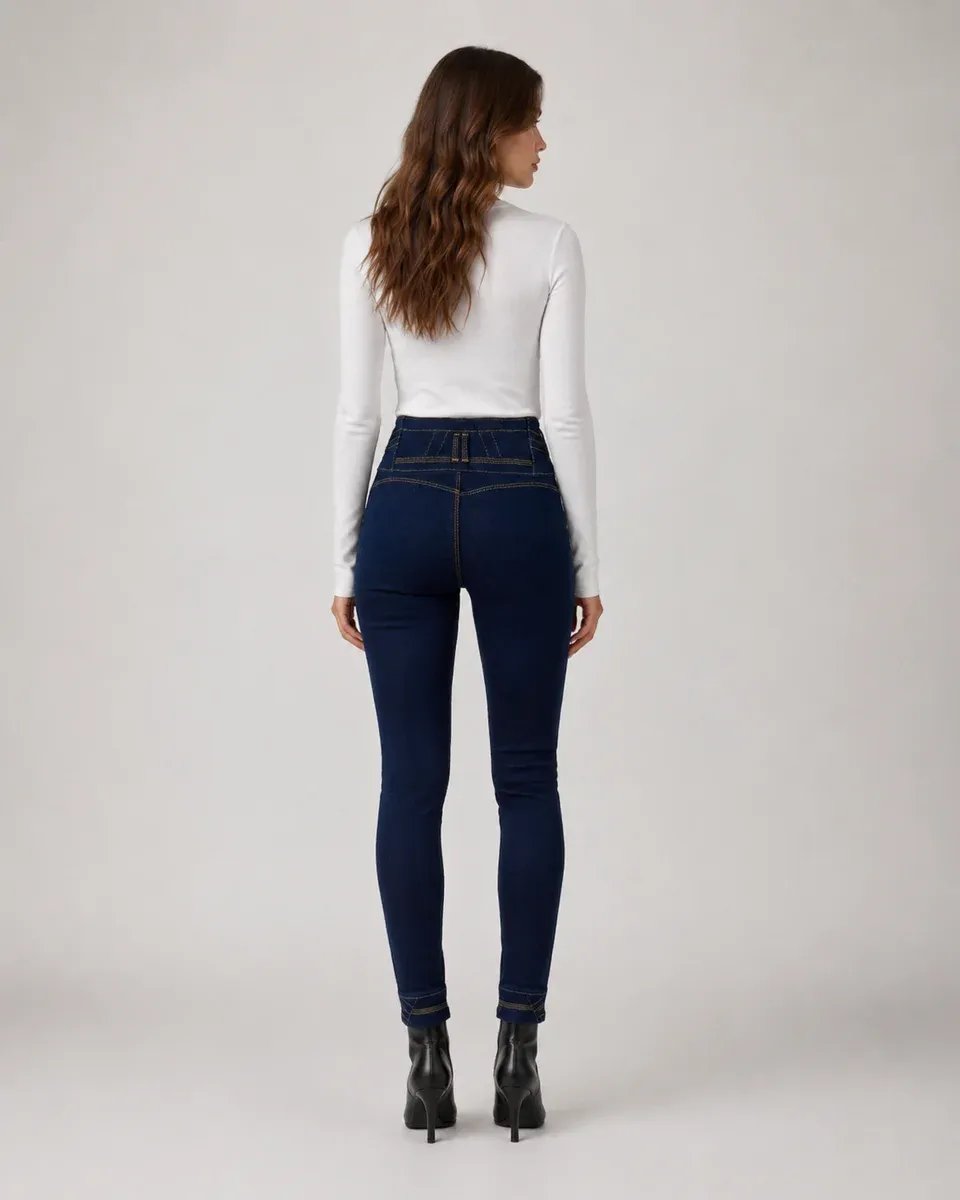 Jeans Skinny Tiro Alto Con Botones Dorados Para Mujer - Image 16