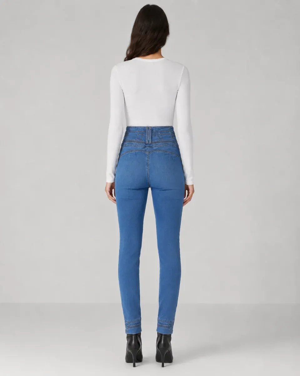 Jeans Skinny Tiro Alto Con Botones Dorados Para Mujer - Image 9