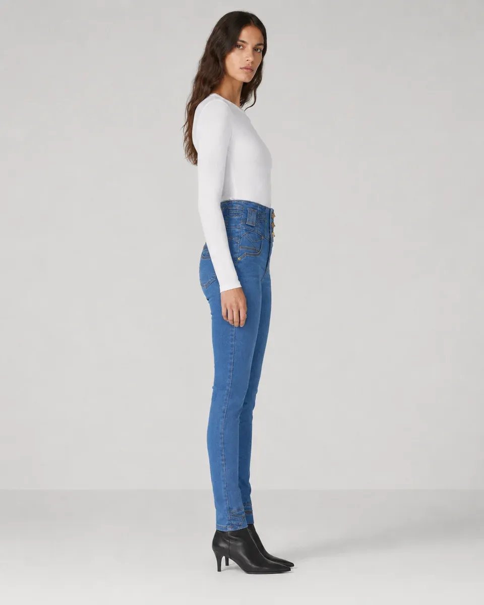 Jeans Skinny Tiro Alto Con Botones Dorados Para Mujer - Image 8