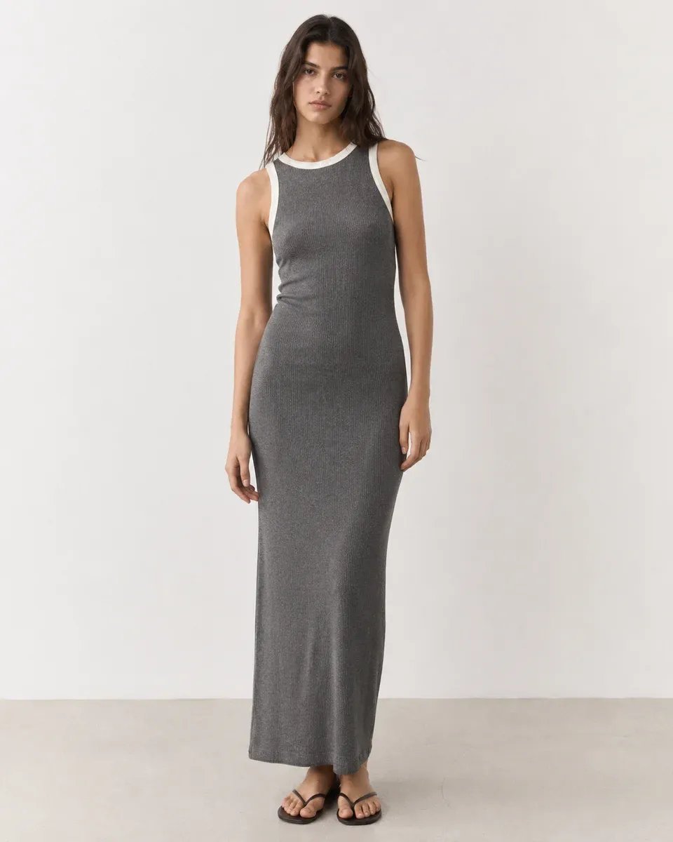 Vestido Largo Negro con Detalles Blancos Elegante para Mujer - Image 3