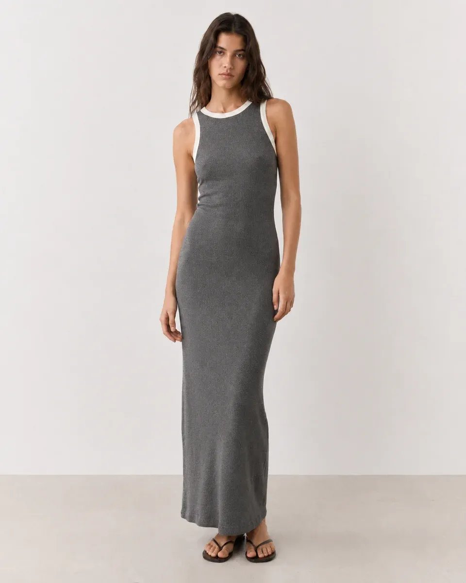 Vestido Largo Negro con Detalles Blancos Elegante para Mujer - Image 4