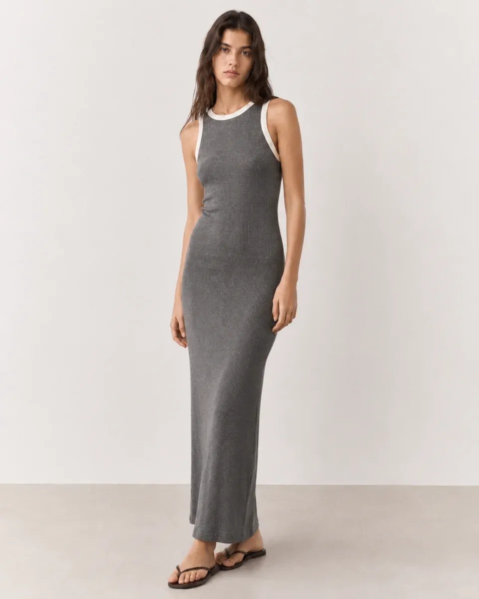 Vestido Largo Negro con Detalles Blancos Elegante para Mujer - Image 6