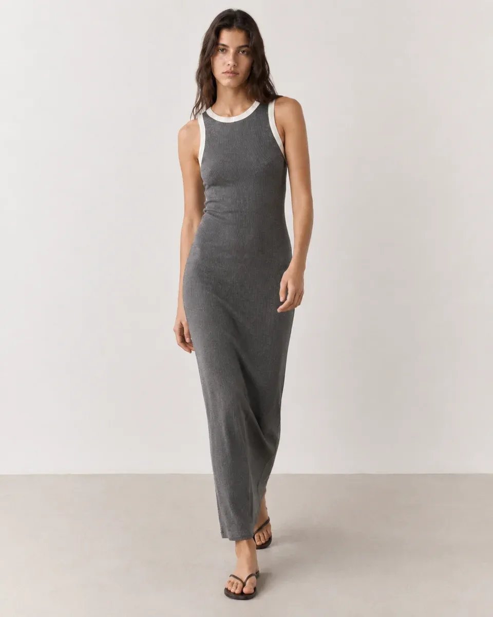 Vestido Largo Negro con Detalles Blancos Elegante para Mujer - Image 8