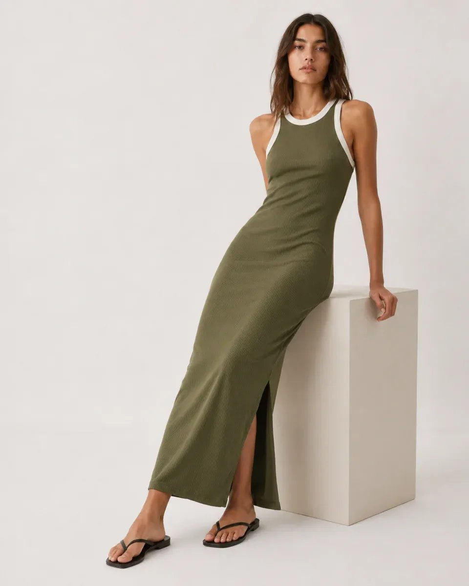 Vestido Largo Negro con Detalles Blancos Elegante para Mujer - Image 10
