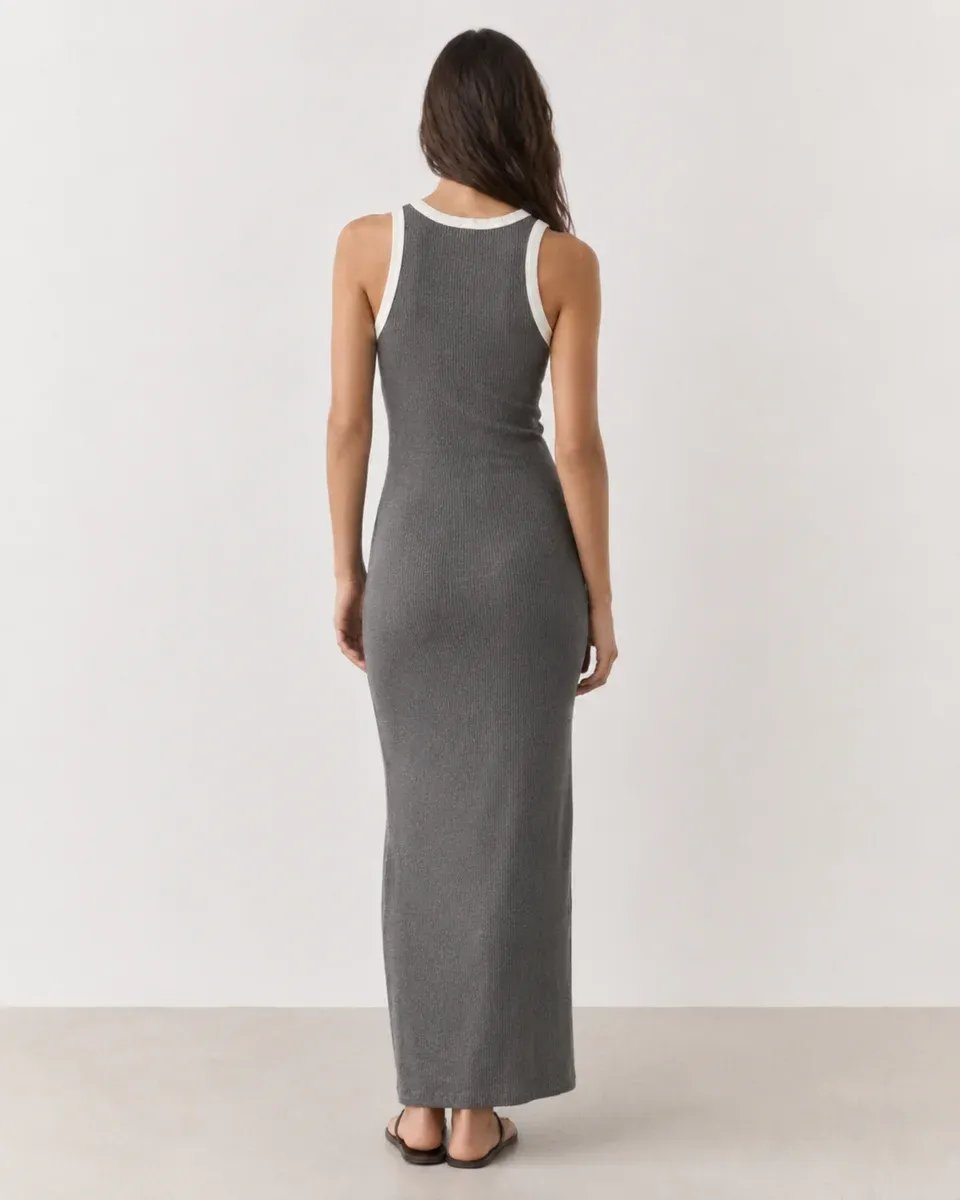 Vestido Largo Negro con Detalles Blancos Elegante para Mujer - Image 9