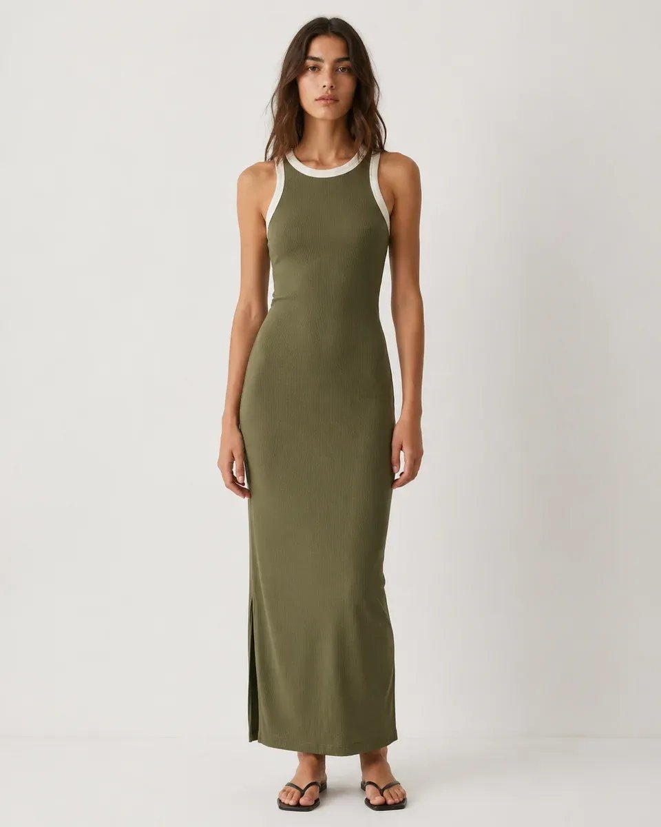 Vestido Largo Negro con Detalles Blancos Elegante para Mujer - Image 11