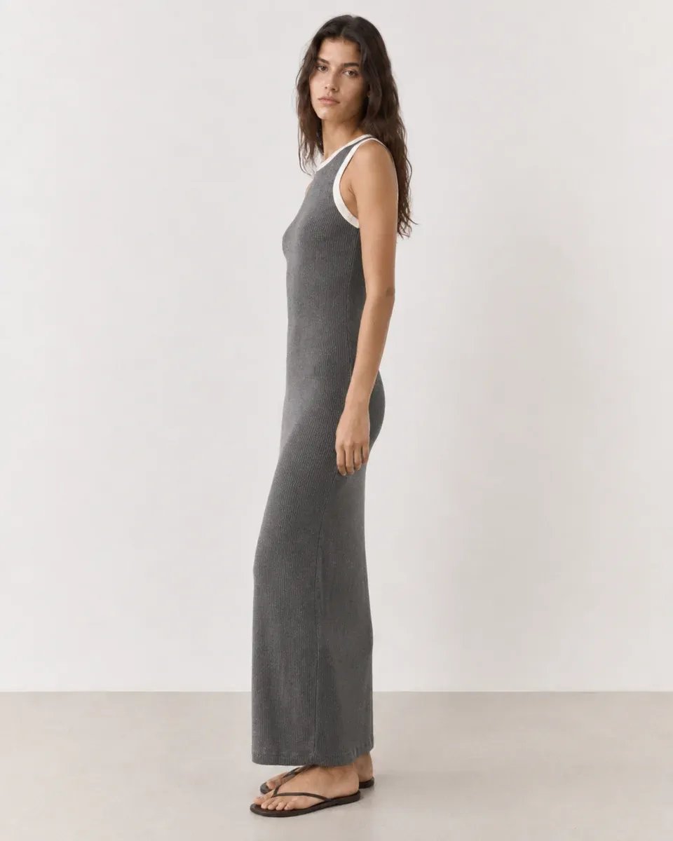 Vestido Largo Negro con Detalles Blancos Elegante para Mujer - Image 7