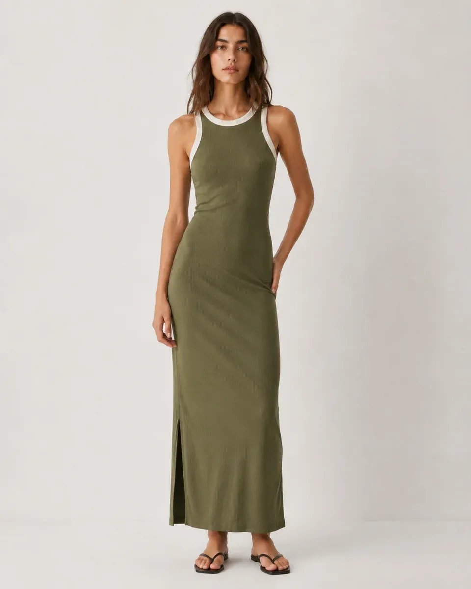 Vestido Largo Negro con Detalles Blancos Elegante para Mujer - Image 12