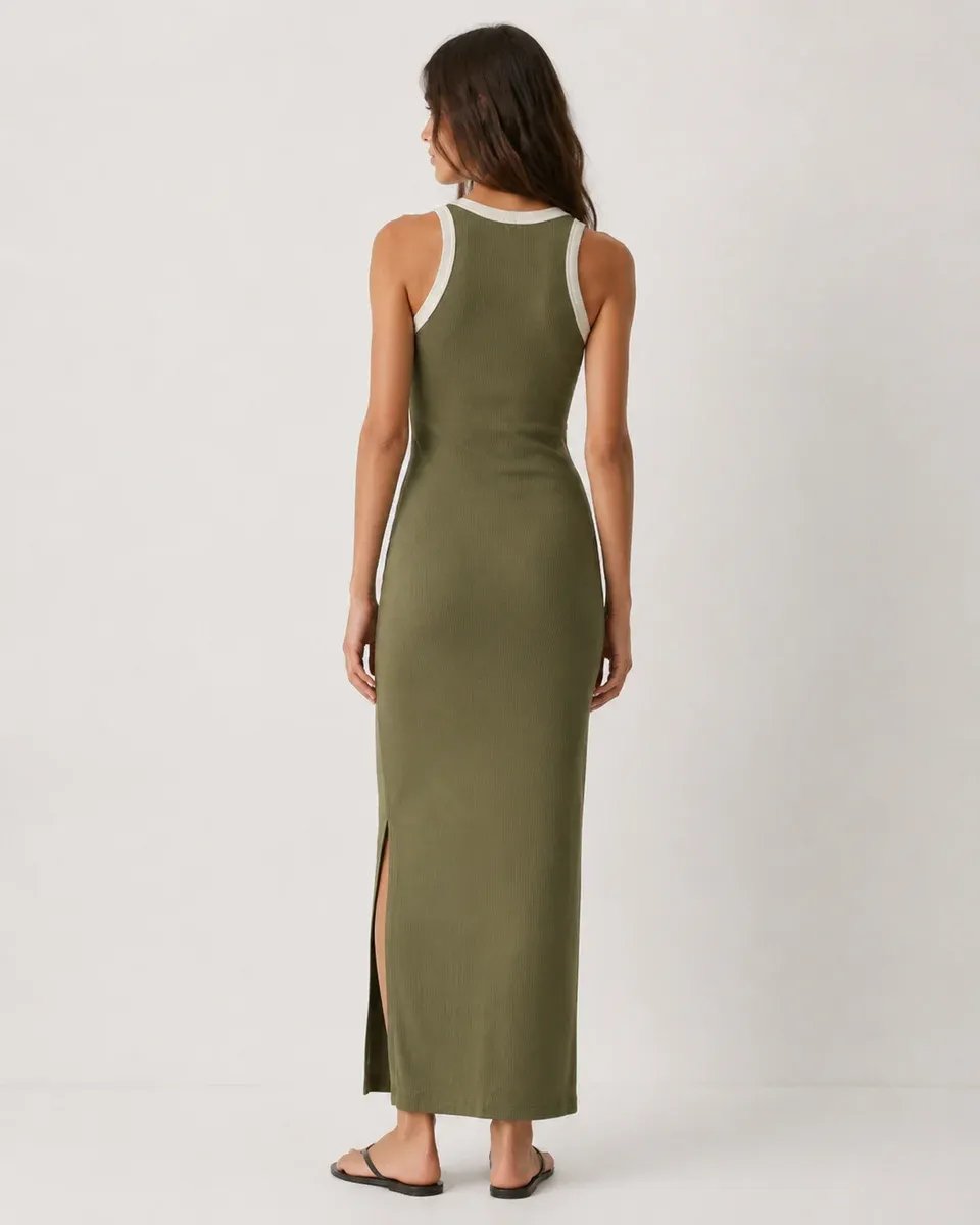 Vestido Largo Negro con Detalles Blancos Elegante para Mujer - Image 13