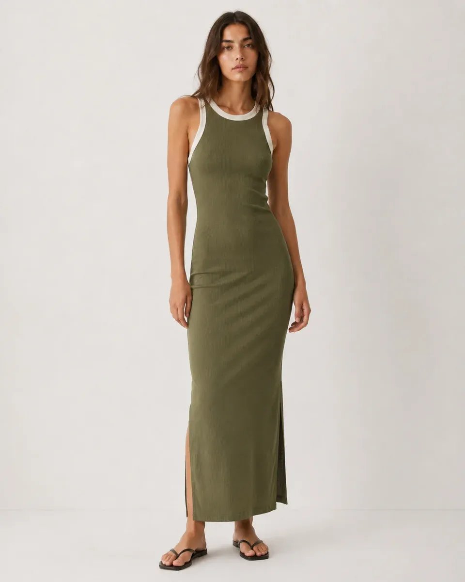 Vestido Largo Negro con Detalles Blancos Elegante para Mujer - Image 14
