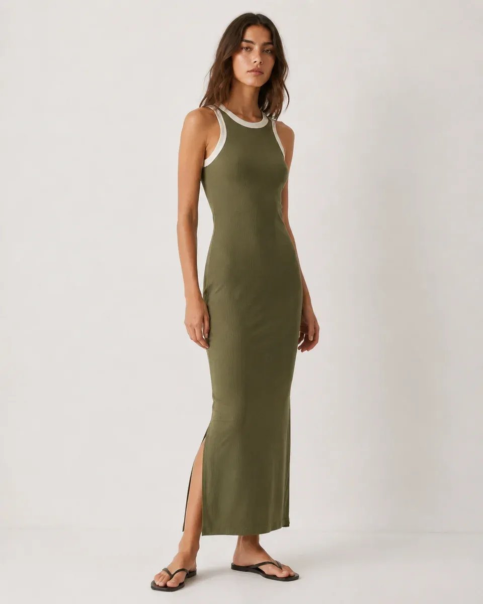 Vestido Largo Negro con Detalles Blancos Elegante para Mujer - Image 15