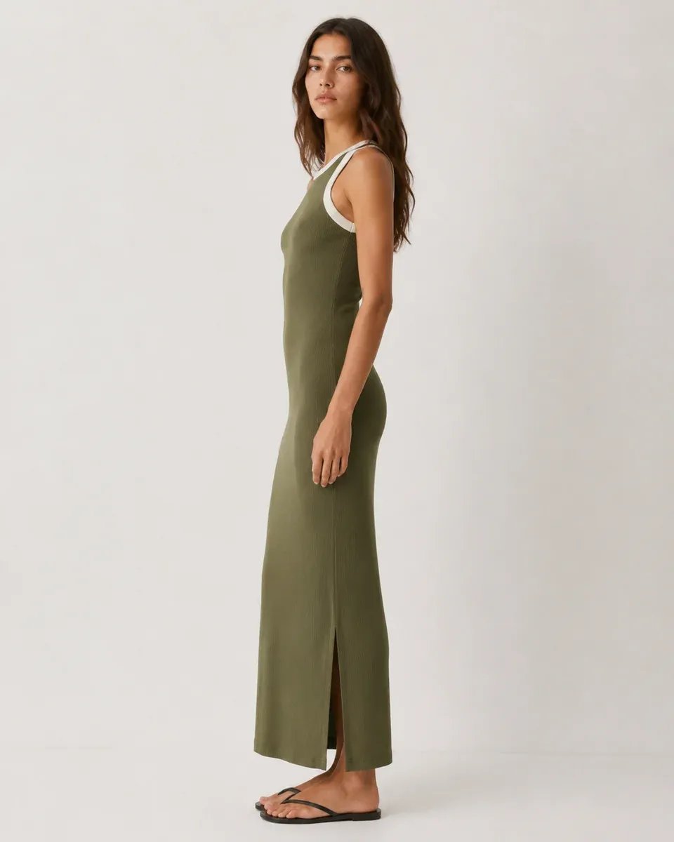 Vestido Largo Negro con Detalles Blancos Elegante para Mujer - Image 17