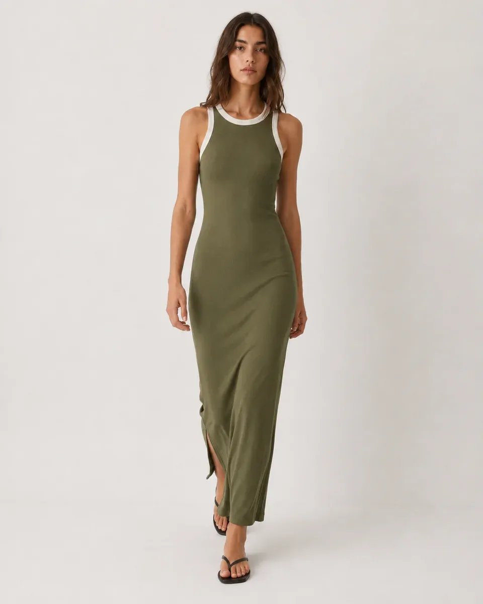 Vestido Largo Negro con Detalles Blancos Elegante para Mujer - Image 16
