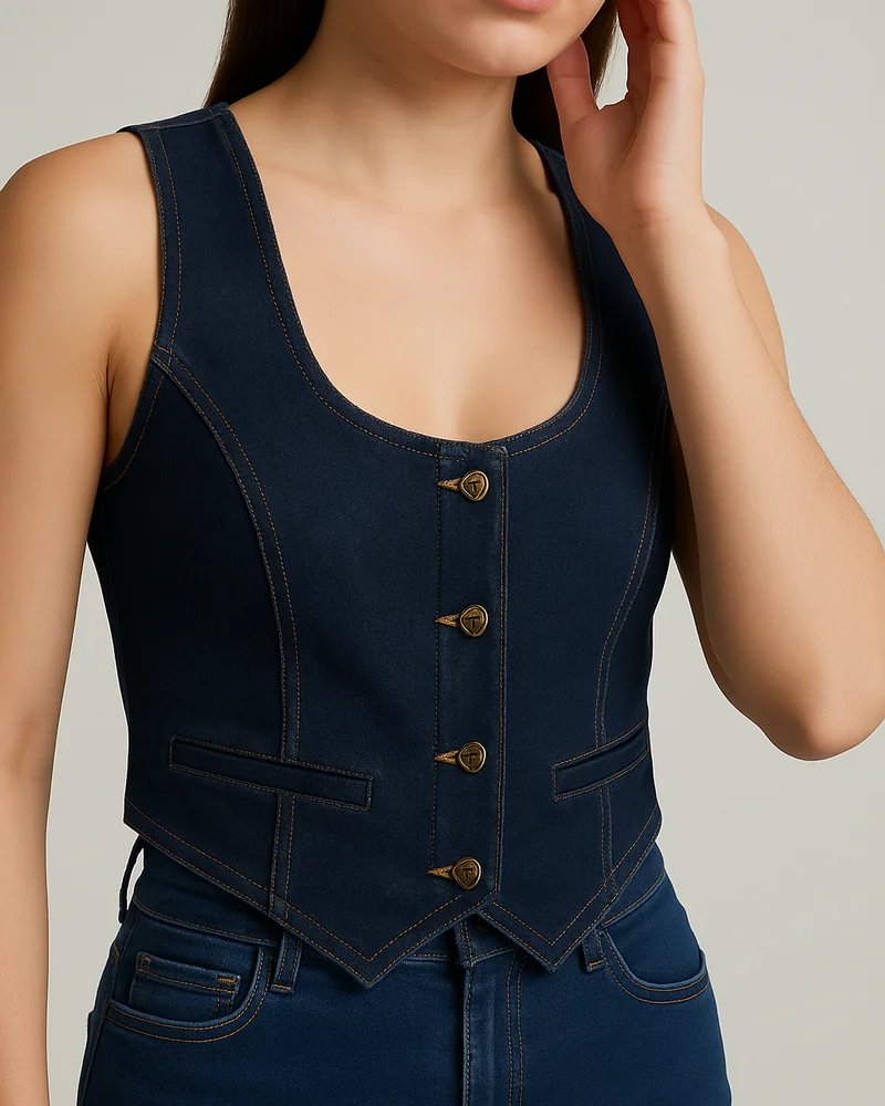 Chaleco de Mezclilla Estilo Vest Entallado con Botones para Mujer - Image 2