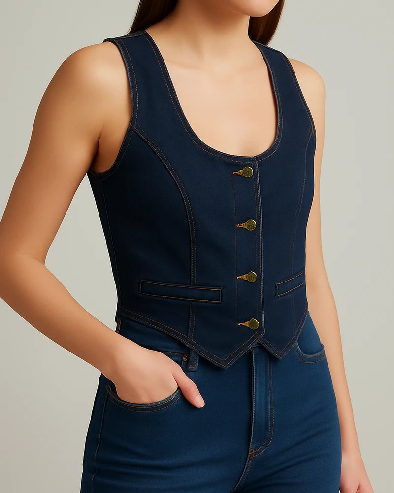Chaleco de Mezclilla Estilo Vest Entallado con Botones para Mujer - Image 3