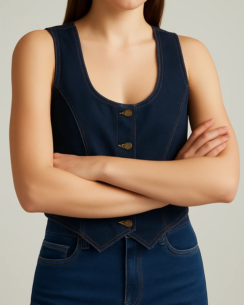 Chaleco de Mezclilla Estilo Vest Entallado con Botones para Mujer - Image 4