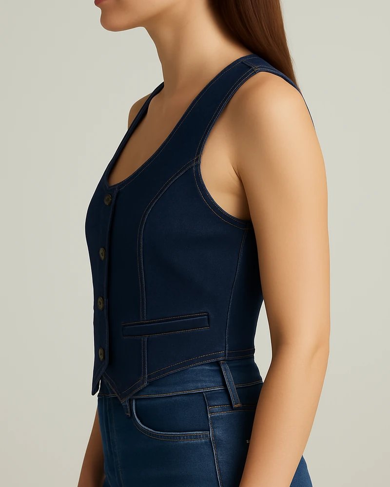 Chaleco de Mezclilla Estilo Vest Entallado con Botones para Mujer - Image 5