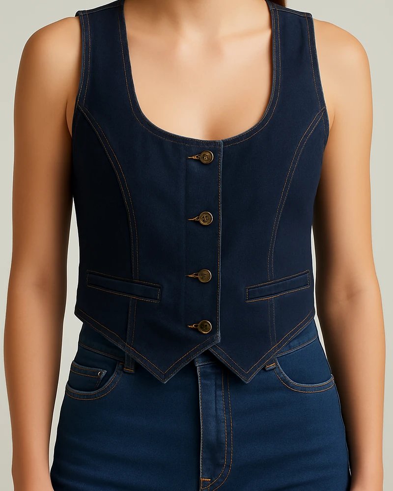 Chaleco de Mezclilla Estilo Vest Entallado con Botones para Mujer - Image 6