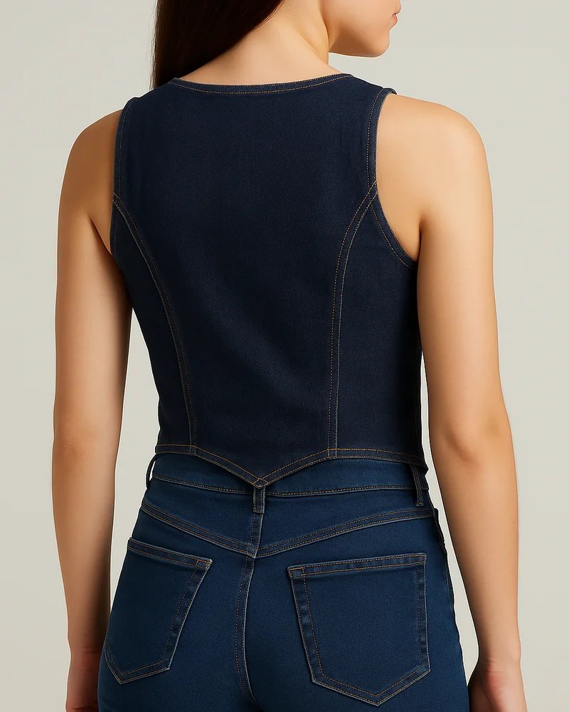 Chaleco de Mezclilla Estilo Vest Entallado con Botones para Mujer - Image 7