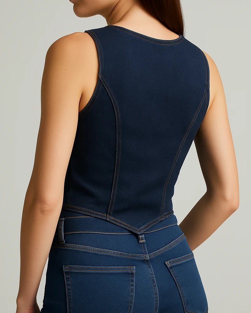 Chaleco de Mezclilla Estilo Vest Entallado con Botones para Mujer - Image 8