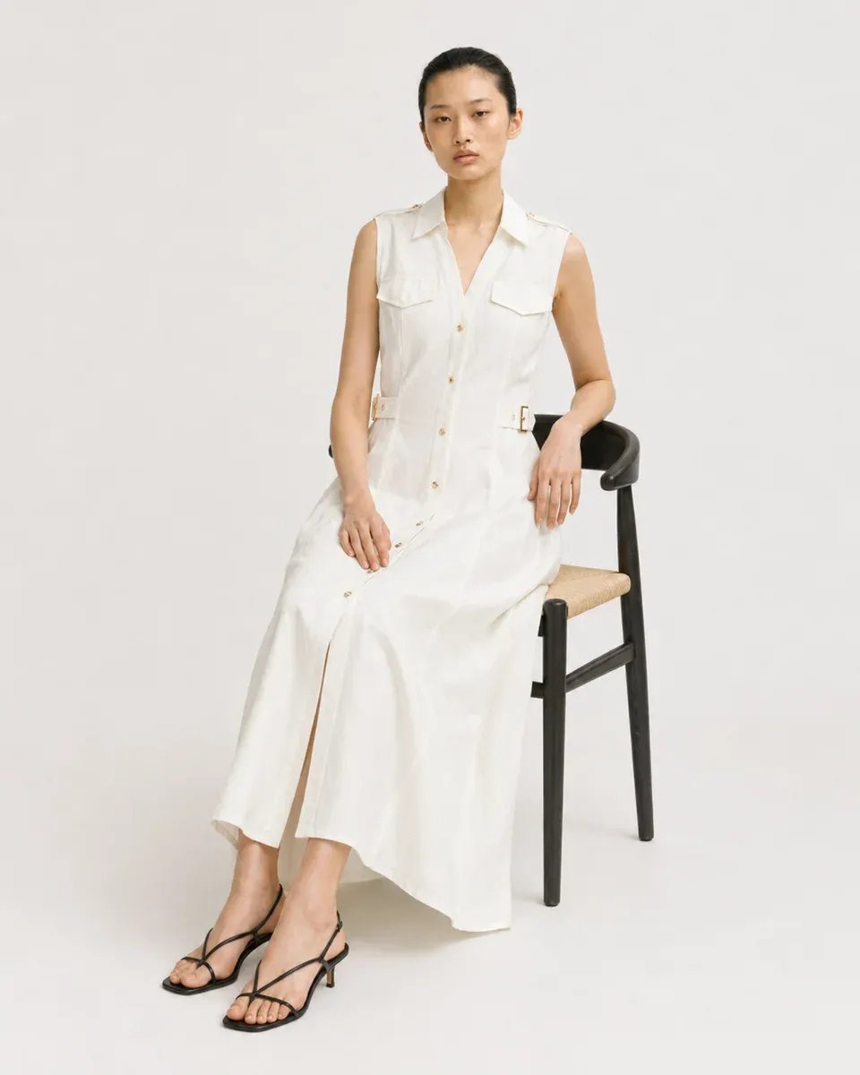 Vestido Largo Amarillo Con Botones Frontales Para Mujer - Image 11
