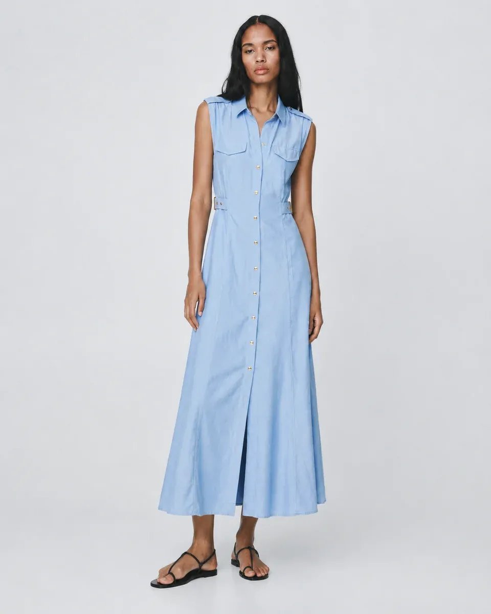 Vestido Largo Amarillo Con Botones Frontales Para Mujer - Image 12