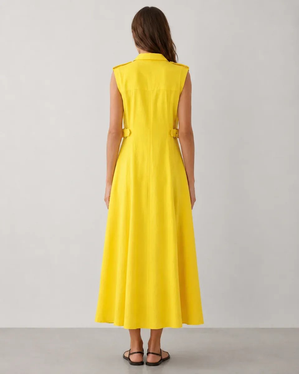 Vestido Largo Amarillo Con Botones Frontales Para Mujer - Image 16