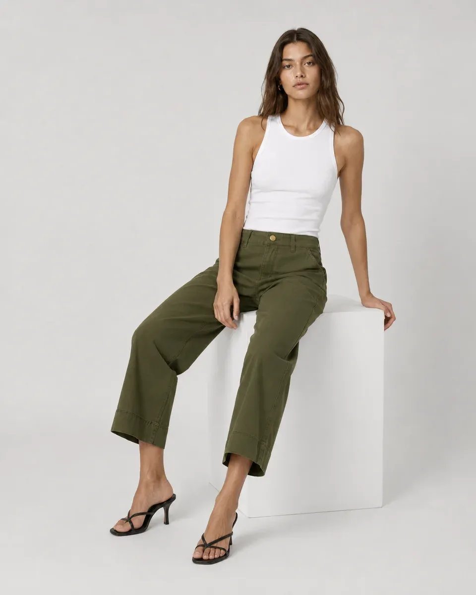 Pantalon Capri Amplio de Algodon Beige para Mujer Estilo Casual - Image 10