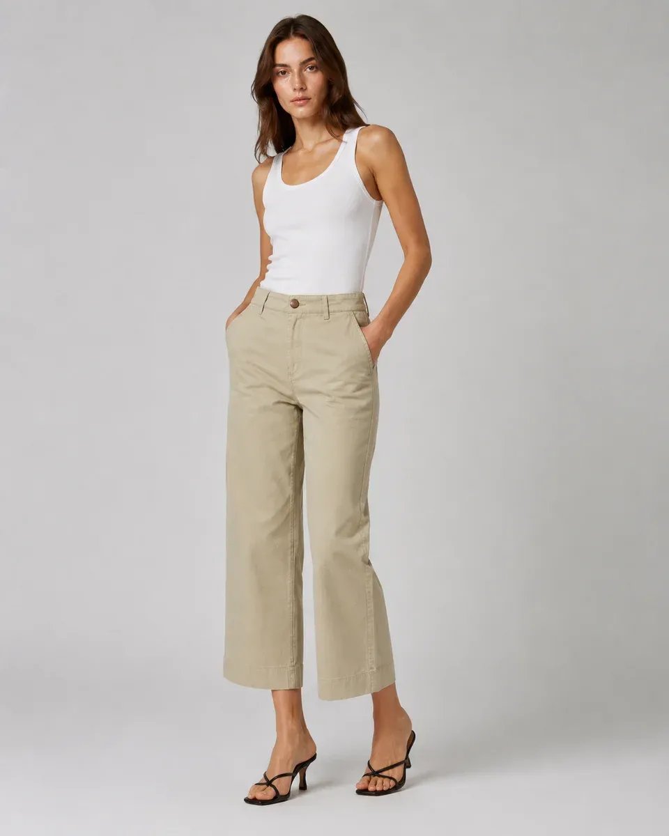 Pantalon Capri Amplio de Algodon Beige para Mujer Estilo Casual - Image 6