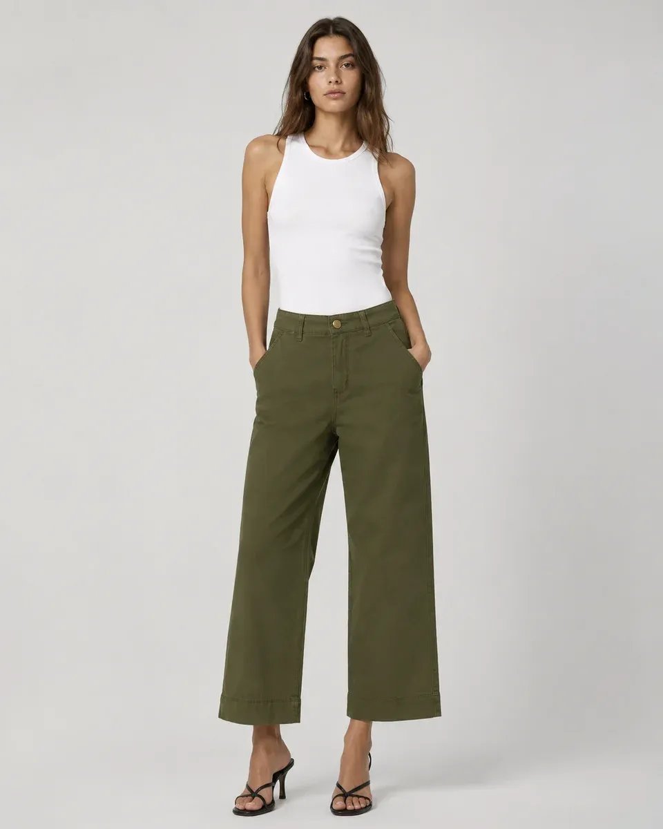 Pantalon Capri Amplio de Algodon Beige para Mujer Estilo Casual - Image 8
