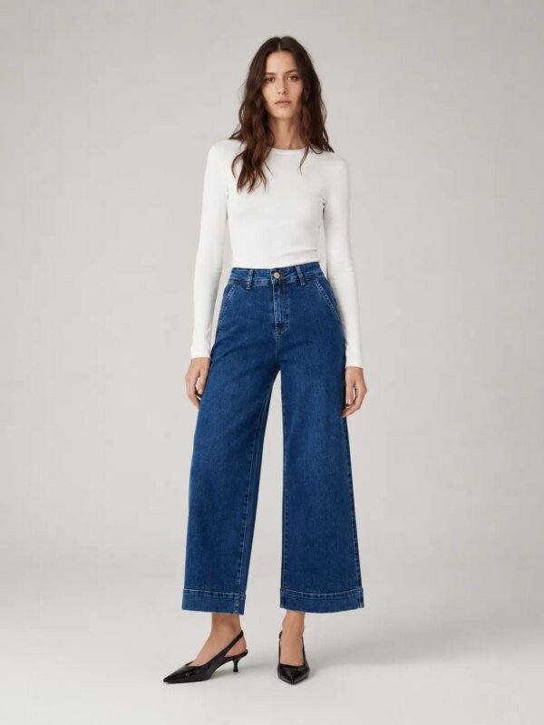 Pantalon Wide Leg de Mezclilla Azul Cropped para Mujer - vista 2