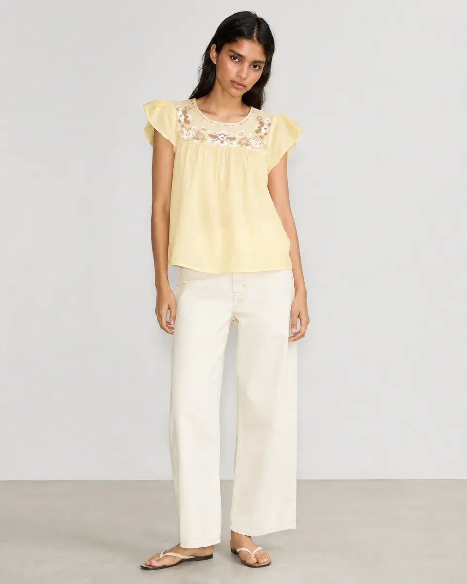 Blusa Bordada Amarilla Manga Corta Estilo Mexicano para Mujer - Image 3