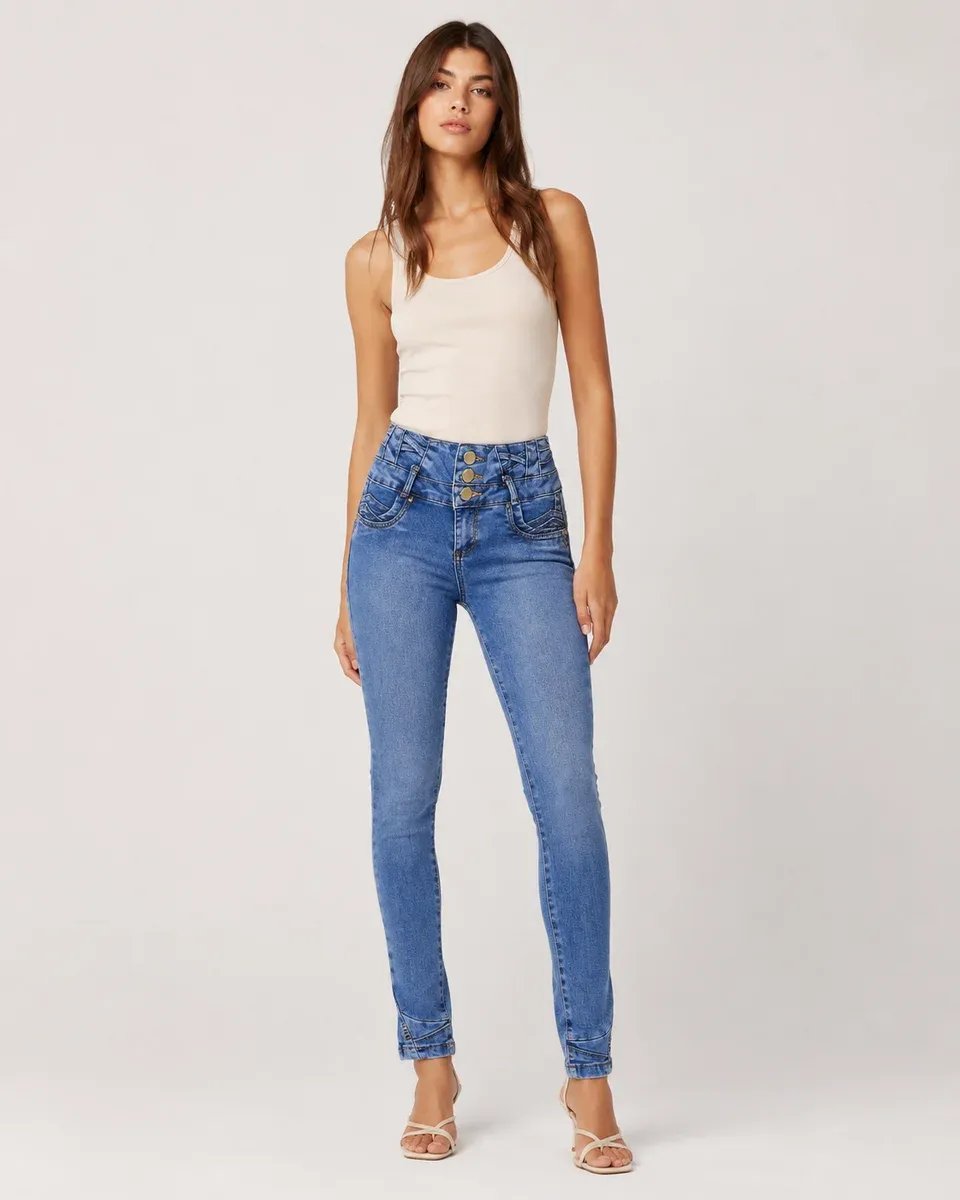 Pantalón Jean Colombiano Tiro Alto Con Botones Para Mujer - Image 3