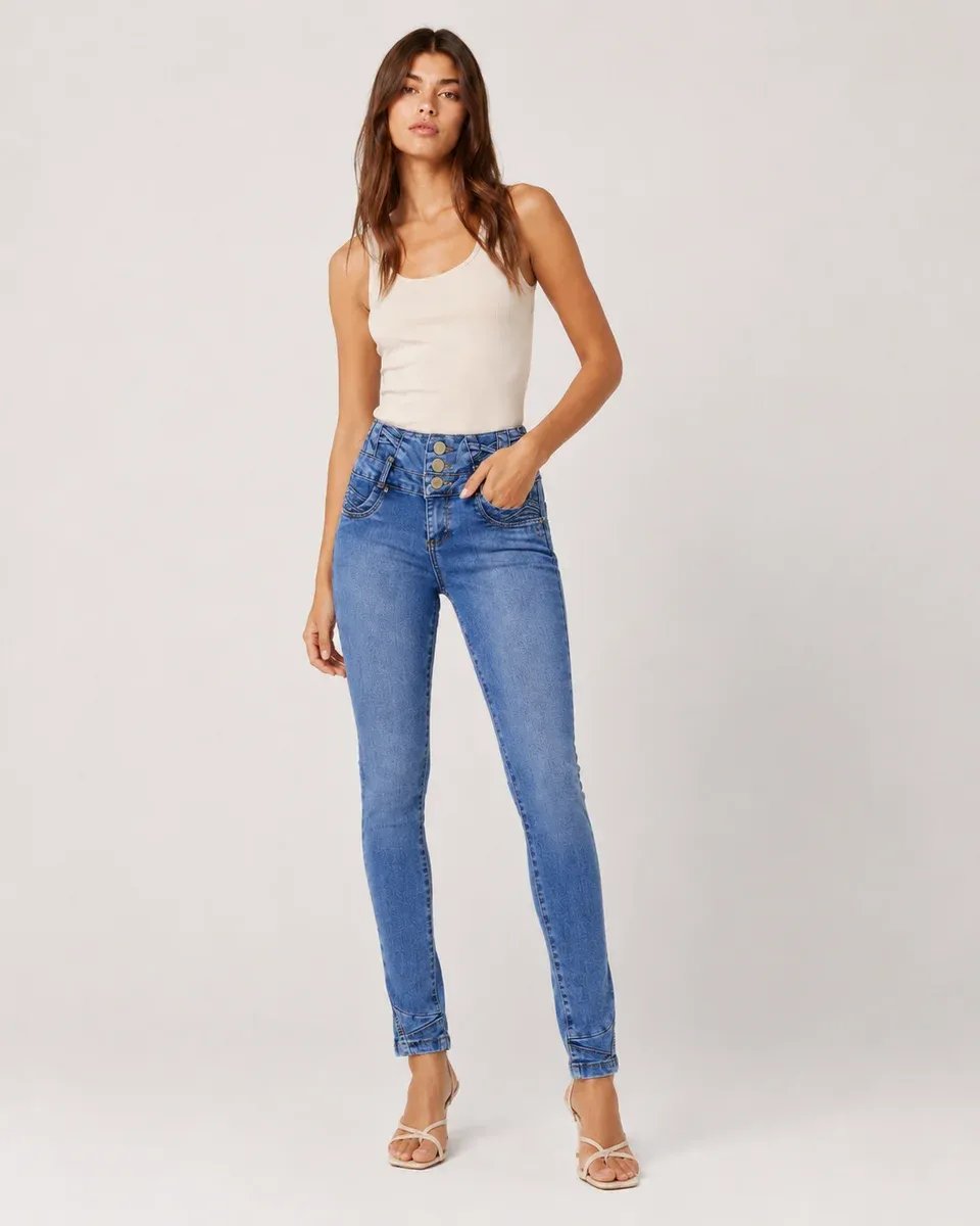 Pantalón Jean Colombiano Tiro Alto Con Botones Para Mujer - Image 4