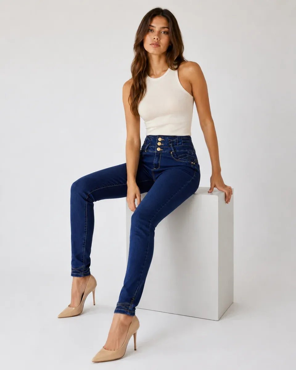 Pantalón Jean Colombiano Tiro Alto Con Botones Para Mujer - Image 7