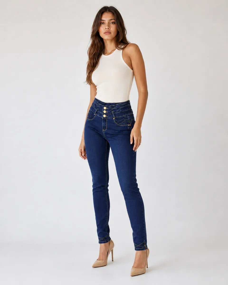Pantalón Jean Colombiano Tiro Alto Con Botones Para Mujer - Image 8