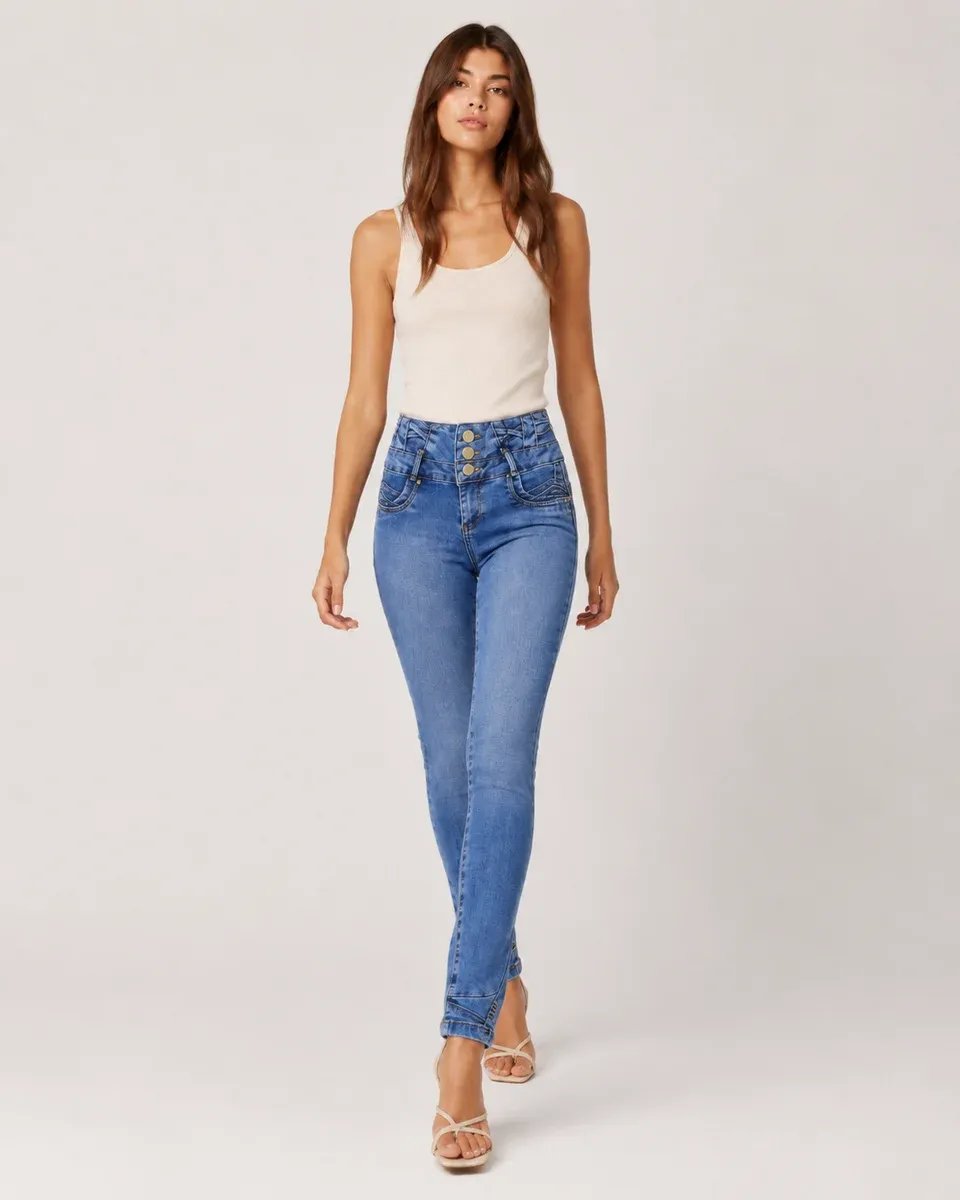 Pantalón Jean Colombiano Tiro Alto Con Botones Para Mujer - Image 5