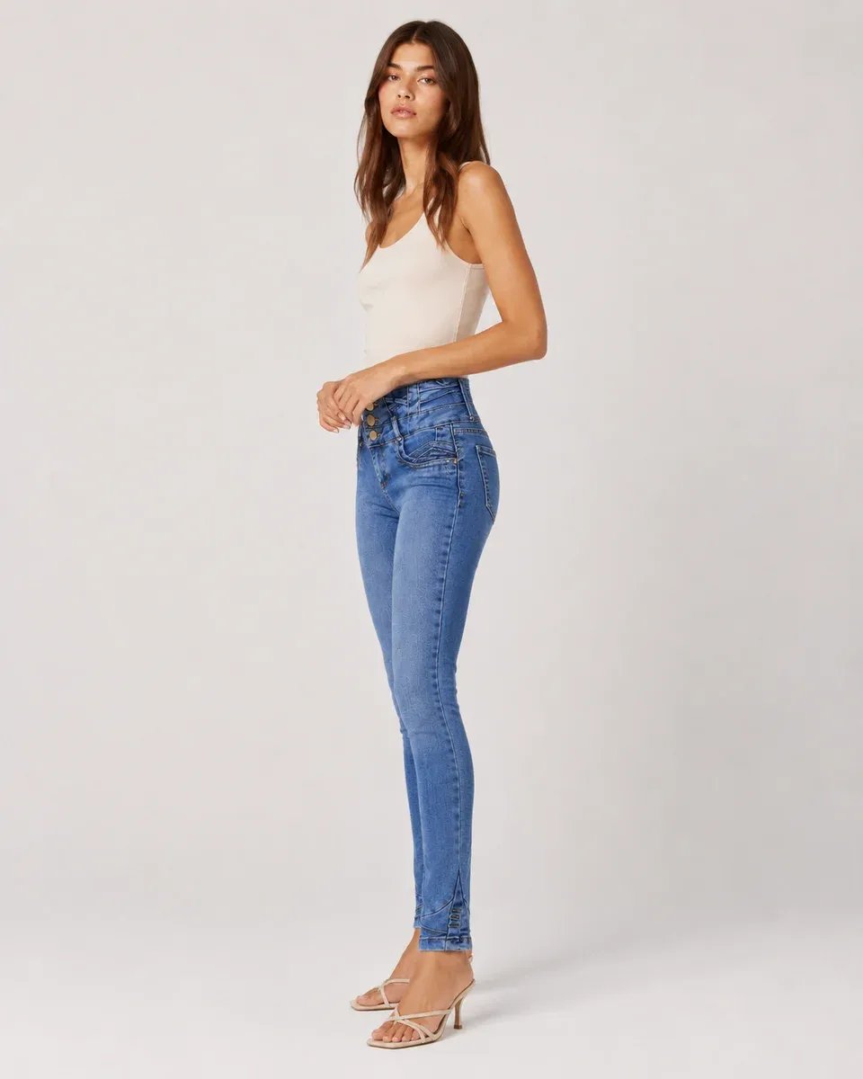 Pantalón Jean Colombiano Tiro Alto Con Botones Para Mujer - Image 6