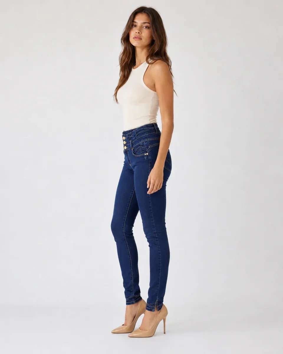 Pantalón Jean Colombiano Tiro Alto Con Botones Para Mujer - Image 10
